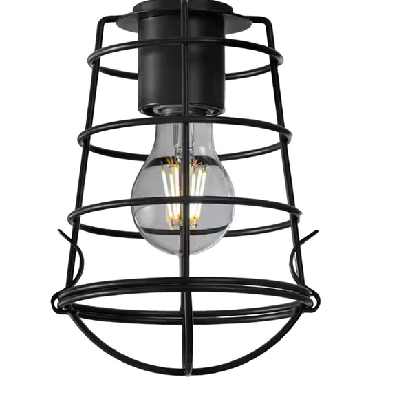 Matte Black Metal Cage Pendant Shade with 2-1/4 in. Fitter, 5.98"D,  8.03"H - Picture 1 of 4